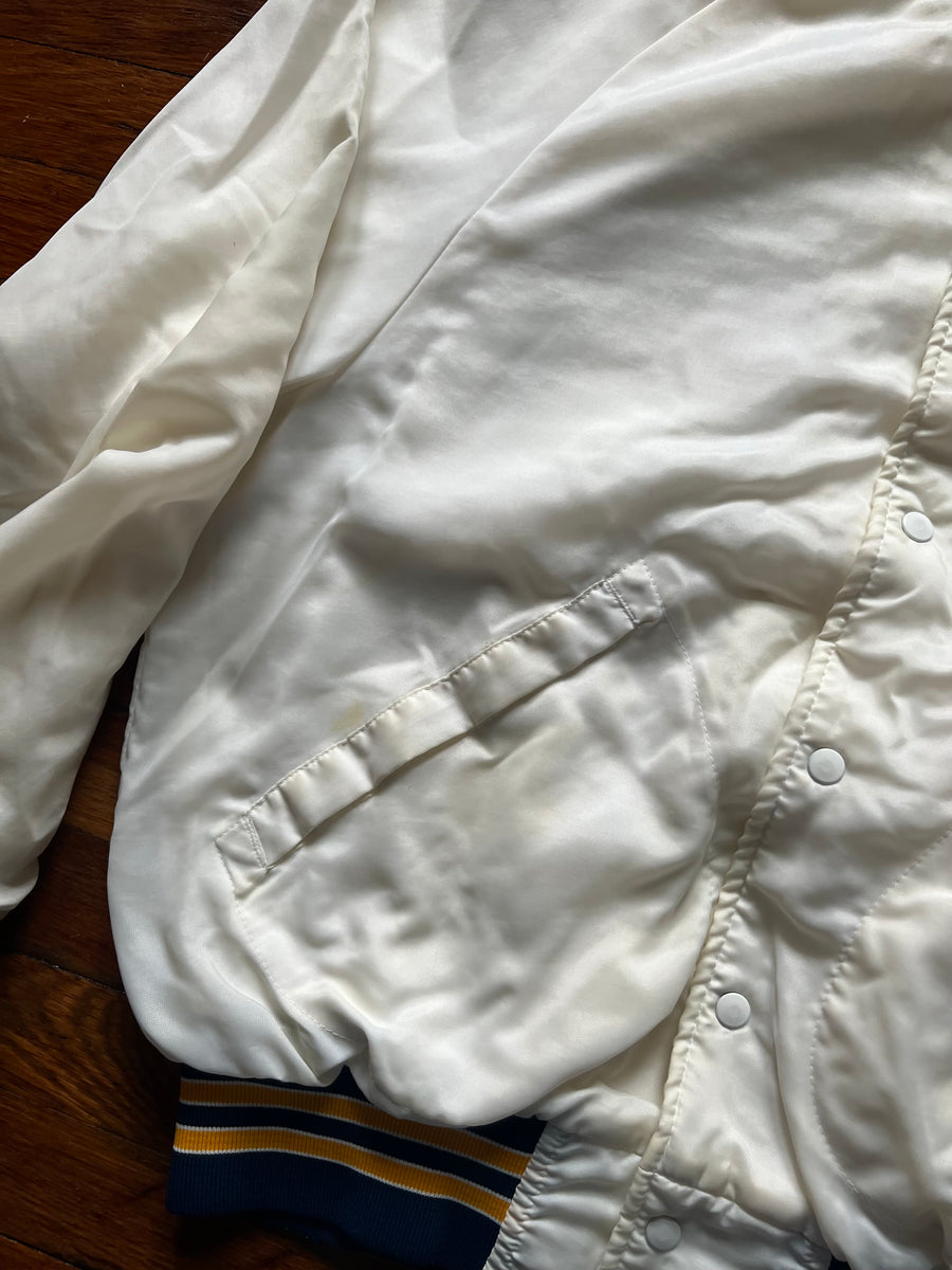 Vintage 80s WVU West Virginia Embroidered Satin Coach Jacket