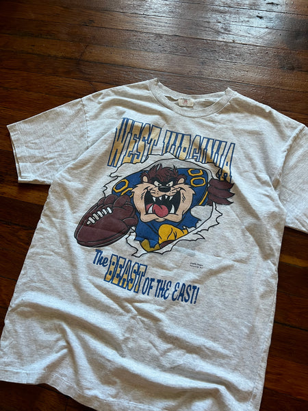 Vintage 90s WVU Taz Football Beast of the East Double Sided Graphic Tee