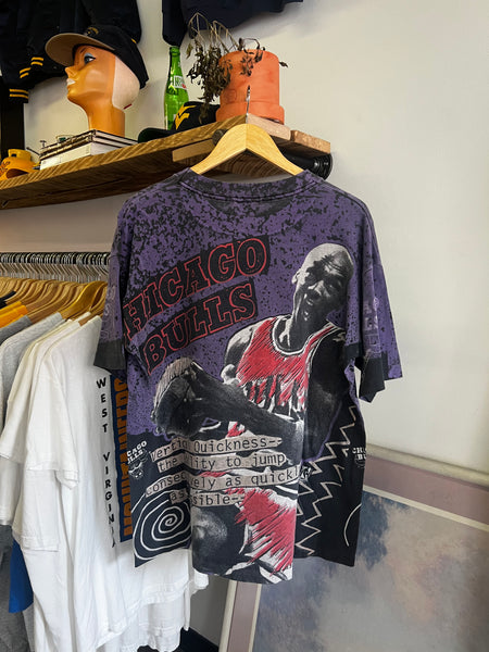 Vintage 90s Michael Jordan Chicago Bulls All Over Print Graphic Tee