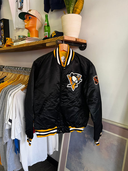 Vintage 90s Starter Pittsburgh Penguins Embroidered Satin Coach Jacket