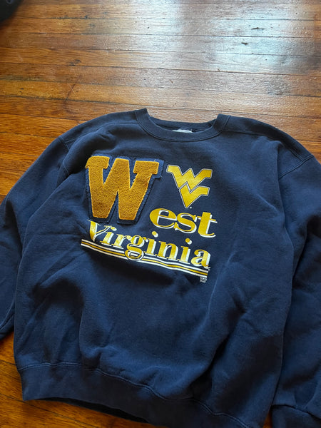 Vintage 90s WVU Letterman Patch Embroidered Crewneck Sweatshirt