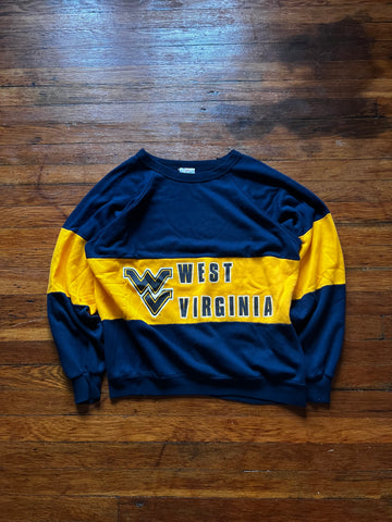 Vintage 80s WVU Flying WV Logo Striped Crewneck Sweatshirt