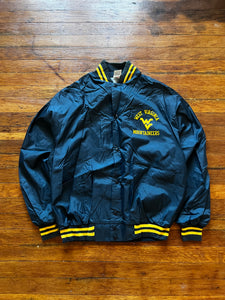 Vintage 80s WVU Mountaineers Spellout Satin Coach Varsity Jacket