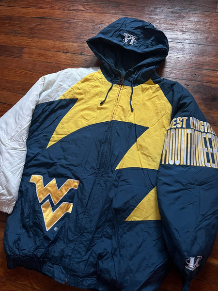 Vintage 90s Logo Athletic WVU Mountaineers Sharktooth Puffer Jacket