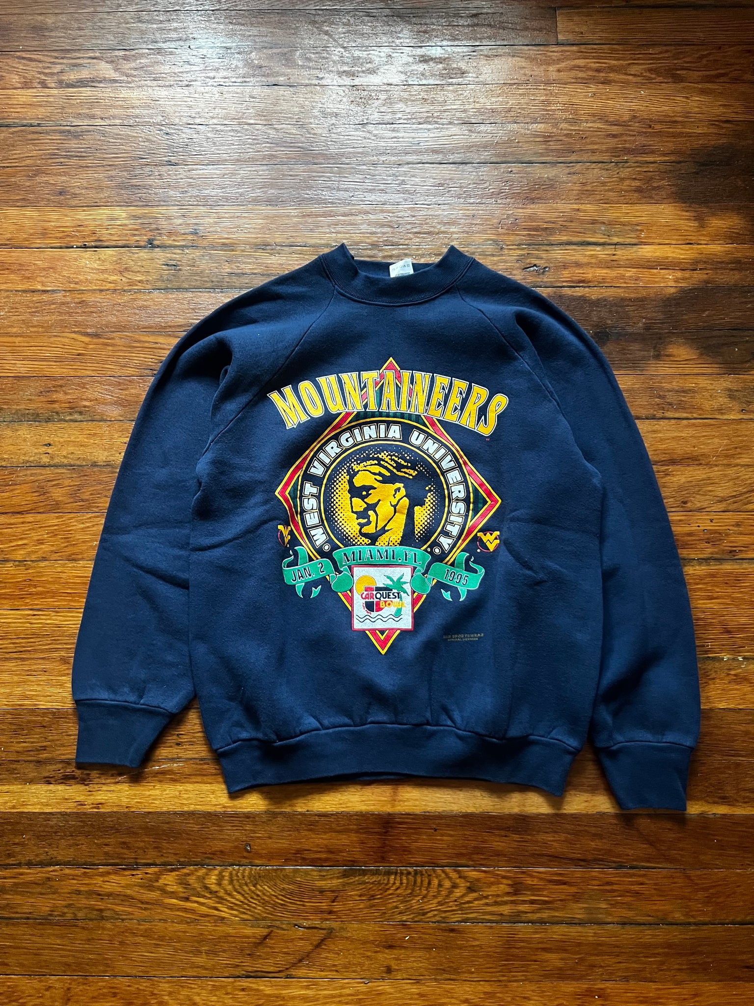 Vintage 90s WVU Football Carquest Bowl Graphic Crewneck Sweatshirt