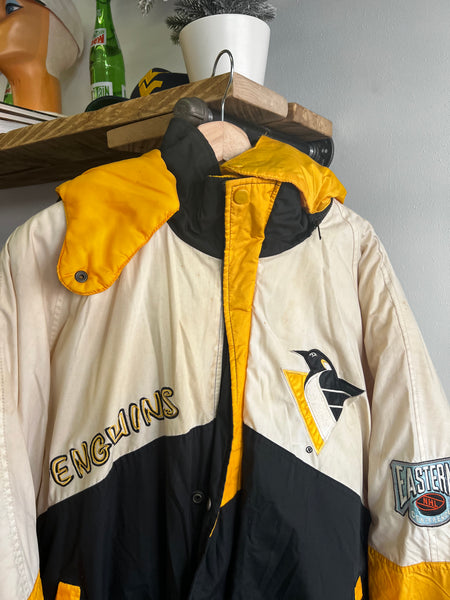Vintage 90s Pittsburgh Penguins Big Spellout Puffer Jacket