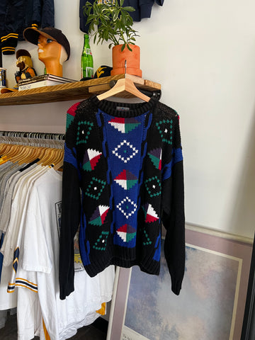 Vintage 80s Abstract Knit Patterned Sweater