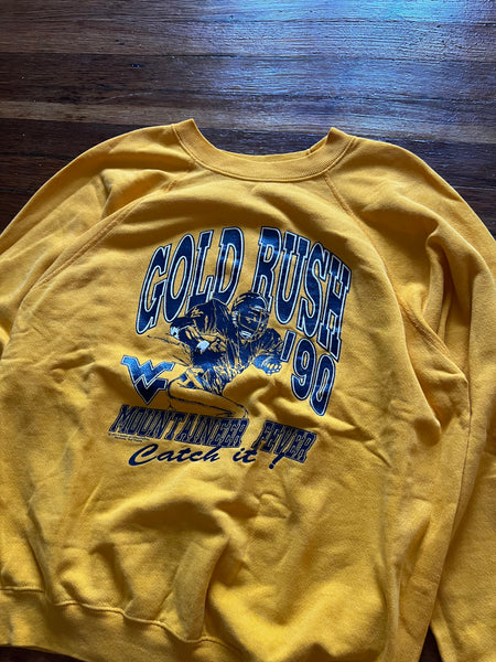 Vintage 90s WVU Football Gold Rush Graphic Crewneck Sweatshirt