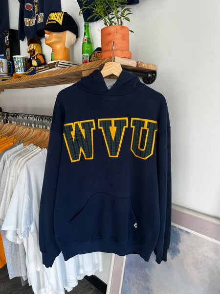 Vintage 90s WVU Russell Plaid Logo Embroidered Hoodie