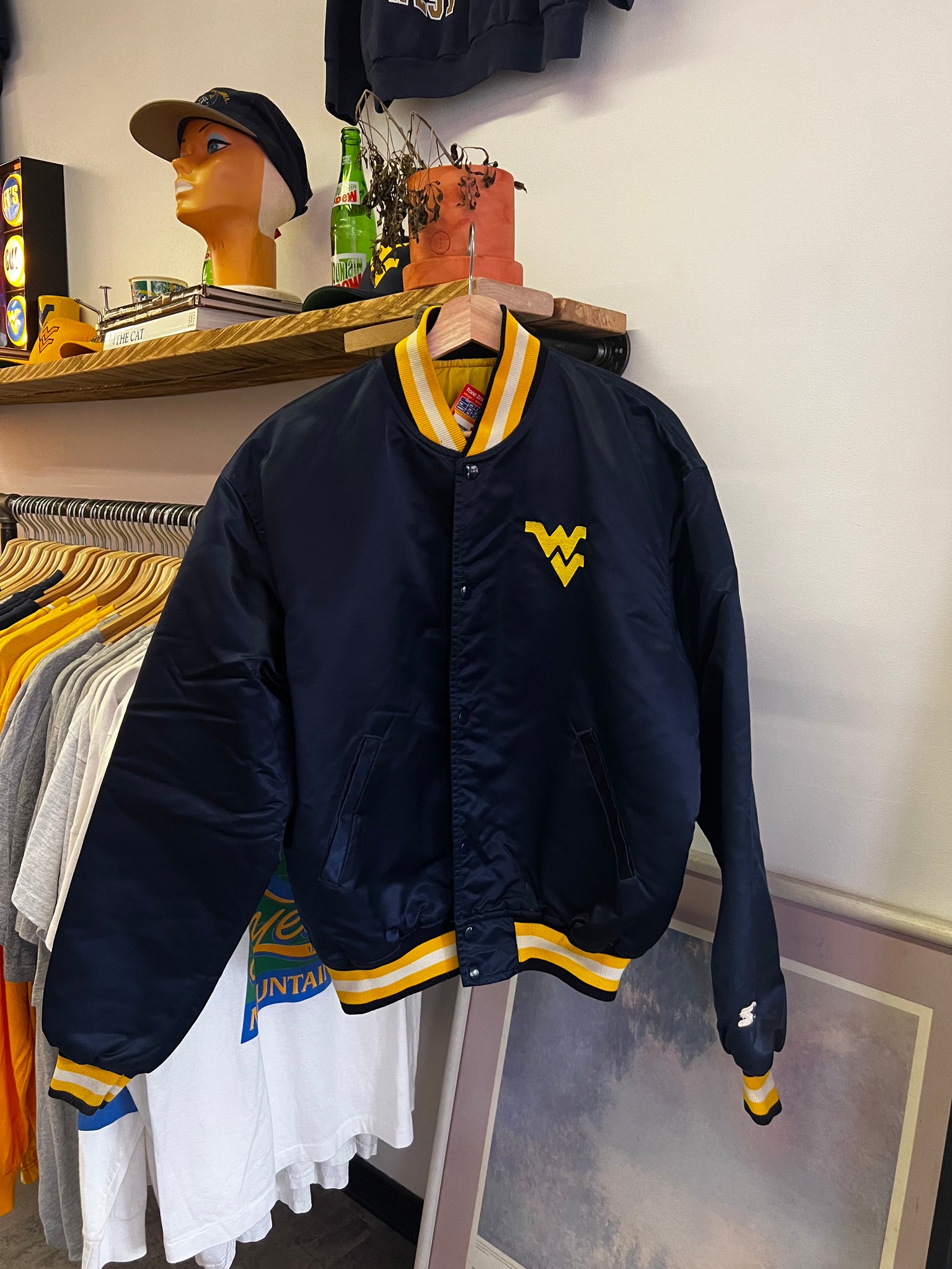 Vintage 80s WVU Embroidered Logo Starter Satin Jacket
