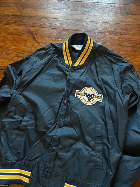 Vintage 80s WVU Chalkline Embroidered Satin Varsity Coach Jacket