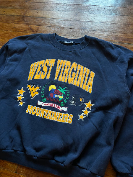 Vintage 90s WVU Football Carquest Bowl Graphic Crewneck Sweatshirt