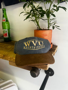 Vintage 90s WVU Leather Billed Strapback Hat