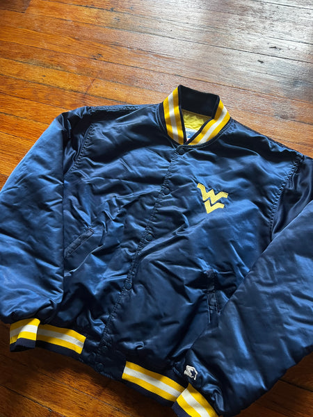 Vintage 80s WVU Starter Flying WV Embroidered Logo Satin Coach Jacket