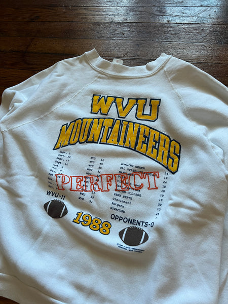 Vintage 80s WVU Mountaineers Puff Print Undefeated Season Graphic Crewneck