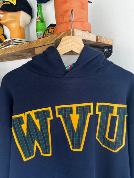 Vintage 90s WVU Russell Plaid Logo Embroidered Hoodie