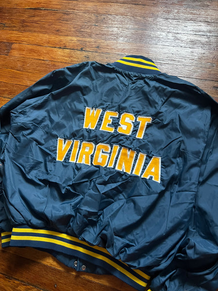 Vintage 80s WVU Embroidered Satin Coach Jacket