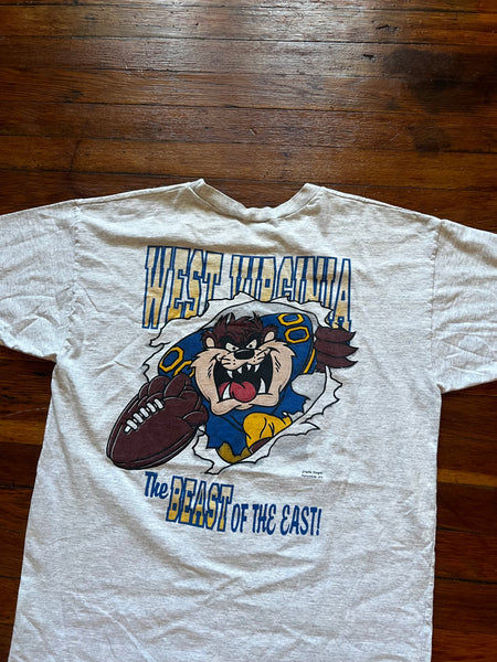 Vintage 90s WVU Taz Football Beast of the East Double Sided Graphic Tee