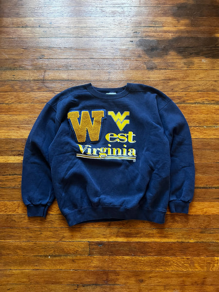 Vintage 90s WVU Letterman Patch Embroidered Crewneck Sweatshirt