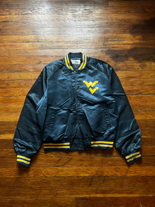 Vintage 80s WVU Flying WV Chalk Line Satin Coach Jacket