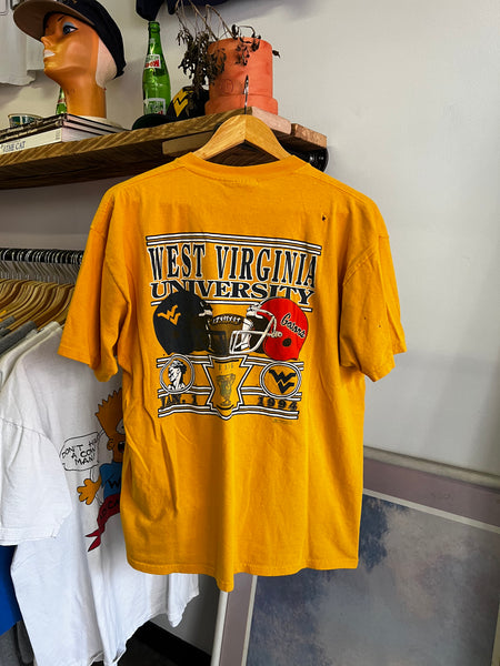 Vintage 90s WVU Football All Over Print Graphic Tee