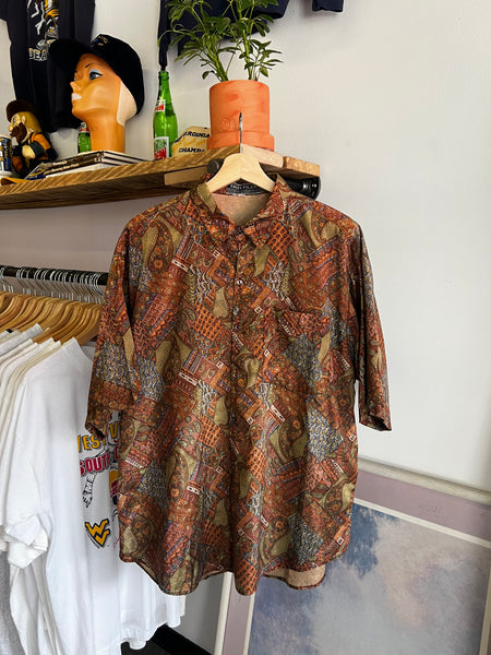 Vintage 90s Abstract Paisley Print Disco Button Up