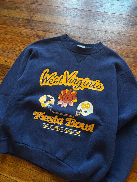 Vintage 80s WVU Mountaineers Football Fiesta Bowl Graphic Crewneck Sweatshirt