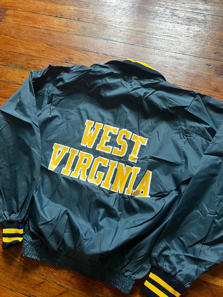 Vintage 80s WVU Satin Spellout Pullover Windbreaker Coach Jacket