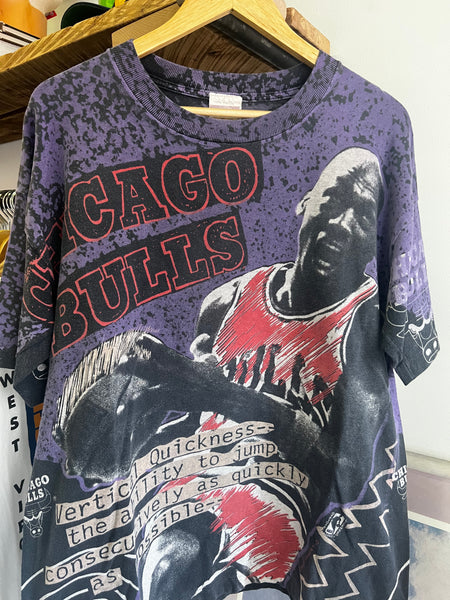 Vintage 90s Michael Jordan Chicago Bulls All Over Print Graphic Tee