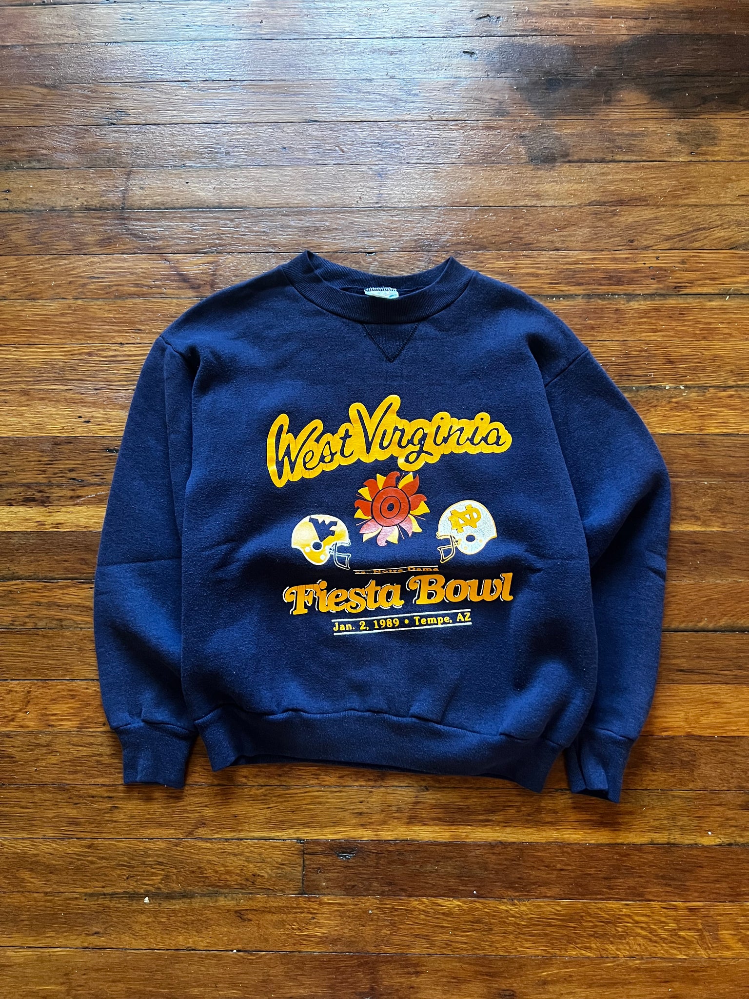 Vintage 80s WVU Mountaineers Football Fiesta Bowl Graphic Crewneck Sweatshirt