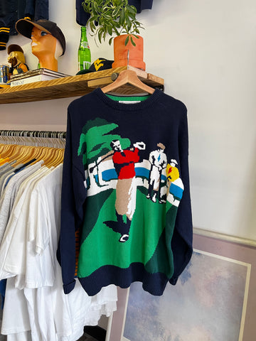 Vintage 90s Golf Knit All Over Print Sweater