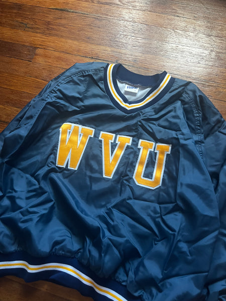 Vintage 80s WVU Embroidered Pullover V Neck Windbreaker