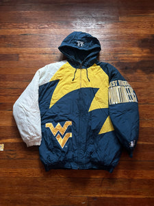 Vintage 90s Logo Athletic WVU Mountaineers Sharktooth Puffer Jacket