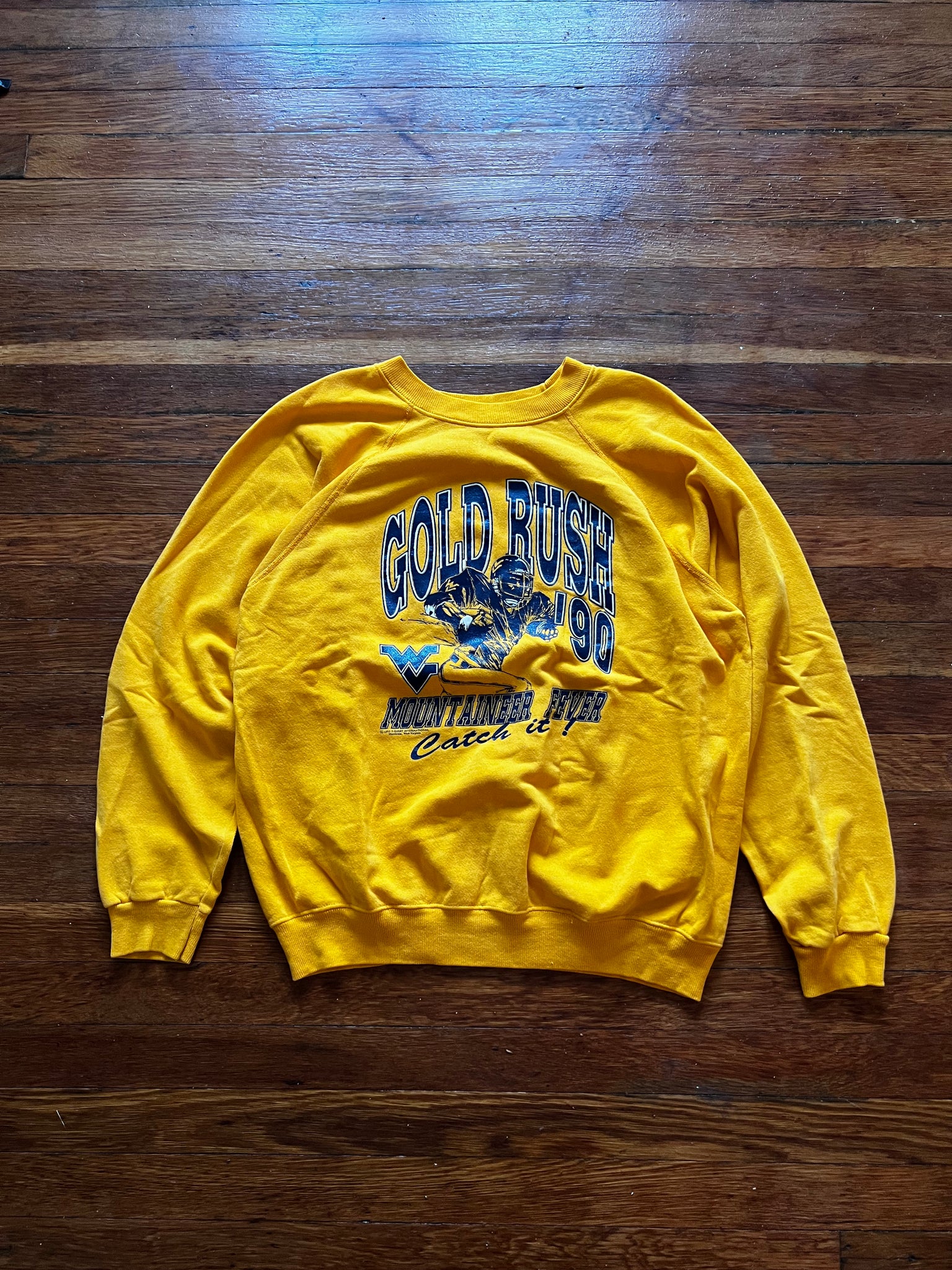 Vintage 90s WVU Football Gold Rush Graphic Crewneck Sweatshirt