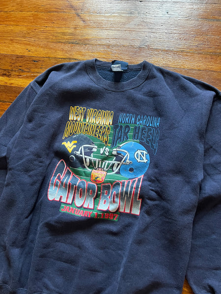 Vintage 90s WVU Football UNC Gator Bowl Graphic Crewneck Sweatshirt