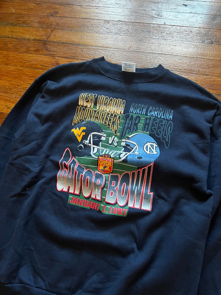 Vintage 90s WVU Football UNC Gator Bowl Graphic Crewneck Sweatshirt