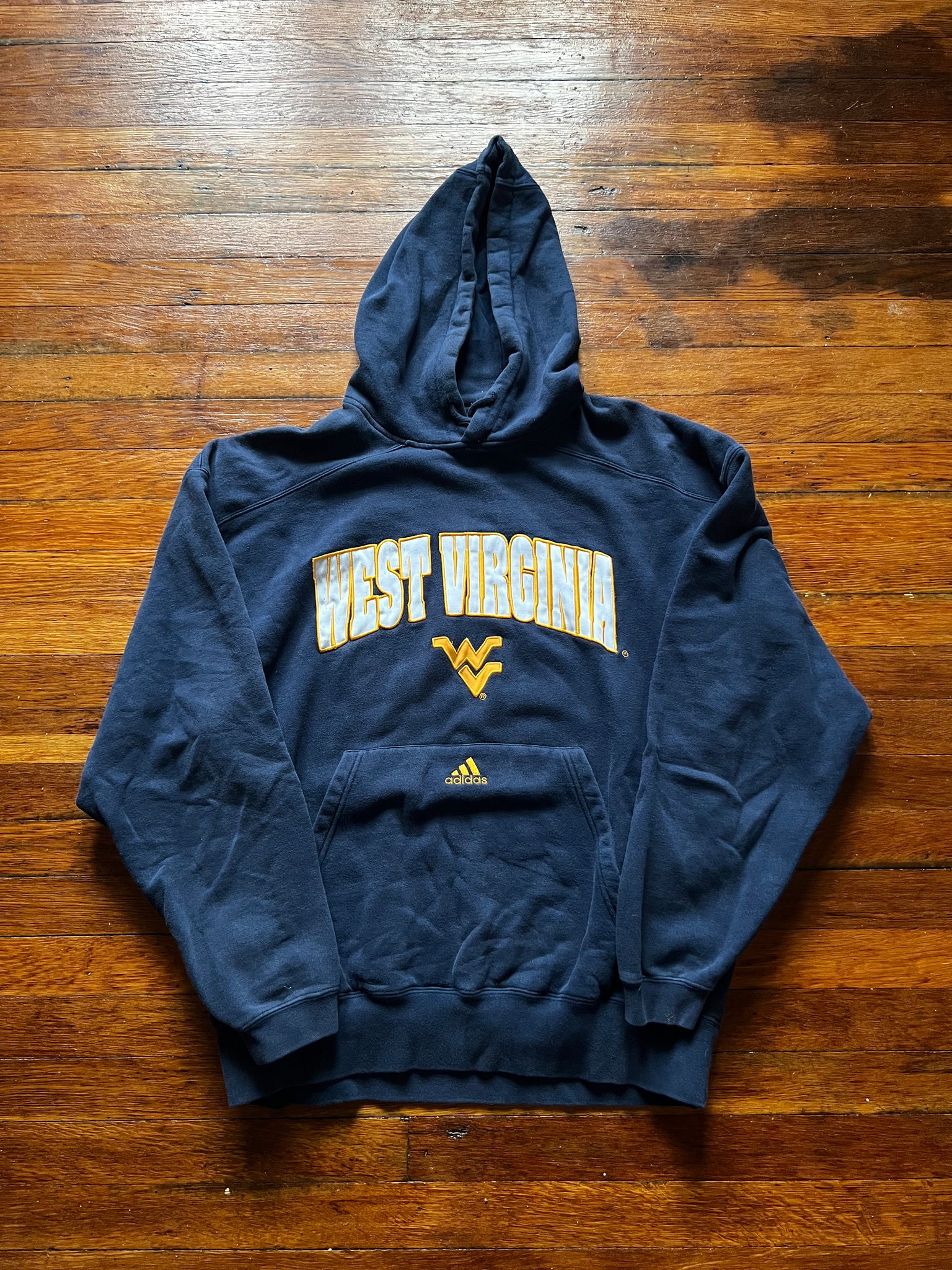 Vintage Y2K Adidas WVU Spellout Embroidered Hoodie